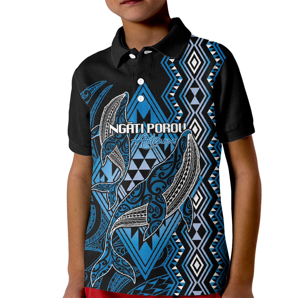 Aotearoa Iwi Ngati Porou Personalised Kid Polo Shirt NZ Maori Humpback Whale Taniko Motifs