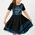 Aotearoa Iwi Ngati Porou Personalised Kid Short Sleeve Dress NZ Maori Humpback Whale Taniko Motifs