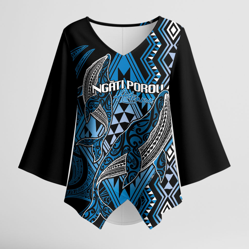 Aotearoa Iwi Ngati Porou Personalised Kimono Sleeve Blouse NZ Maori Humpback Whale Taniko Motifs