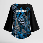 Aotearoa Iwi Ngati Porou Personalised Kimono Sleeve Blouse NZ Maori Humpback Whale Taniko Motifs