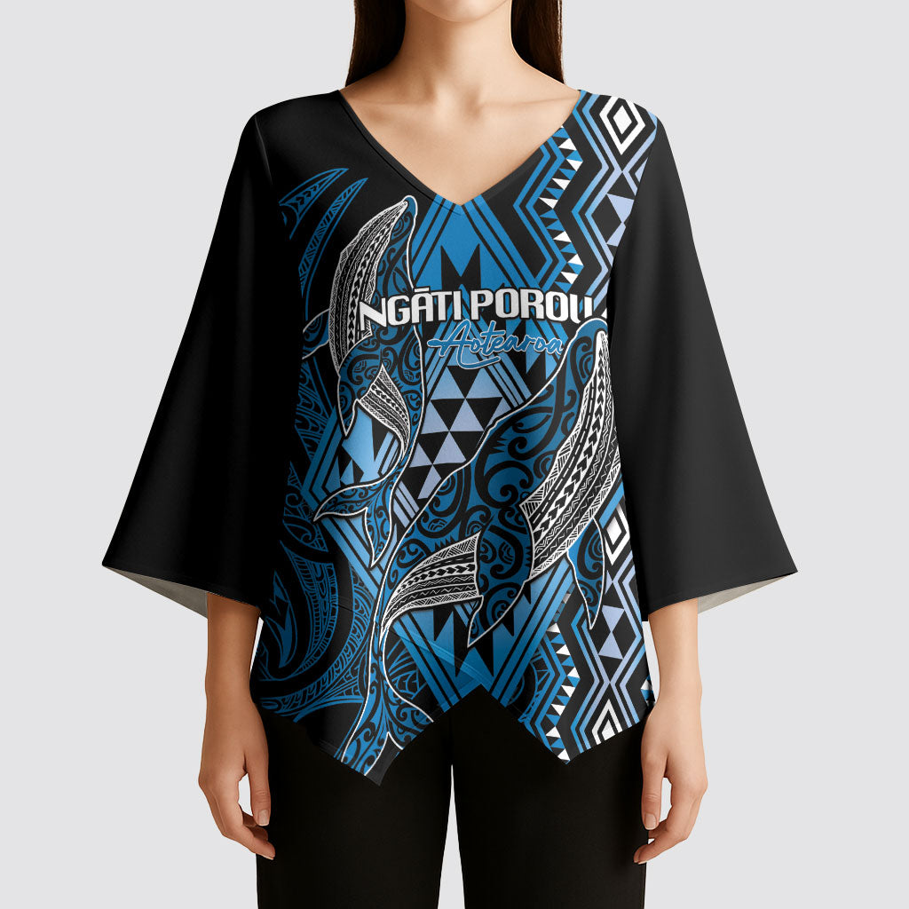 Aotearoa Iwi Ngati Porou Personalised Kimono Sleeve Blouse NZ Maori Humpback Whale Taniko Motifs