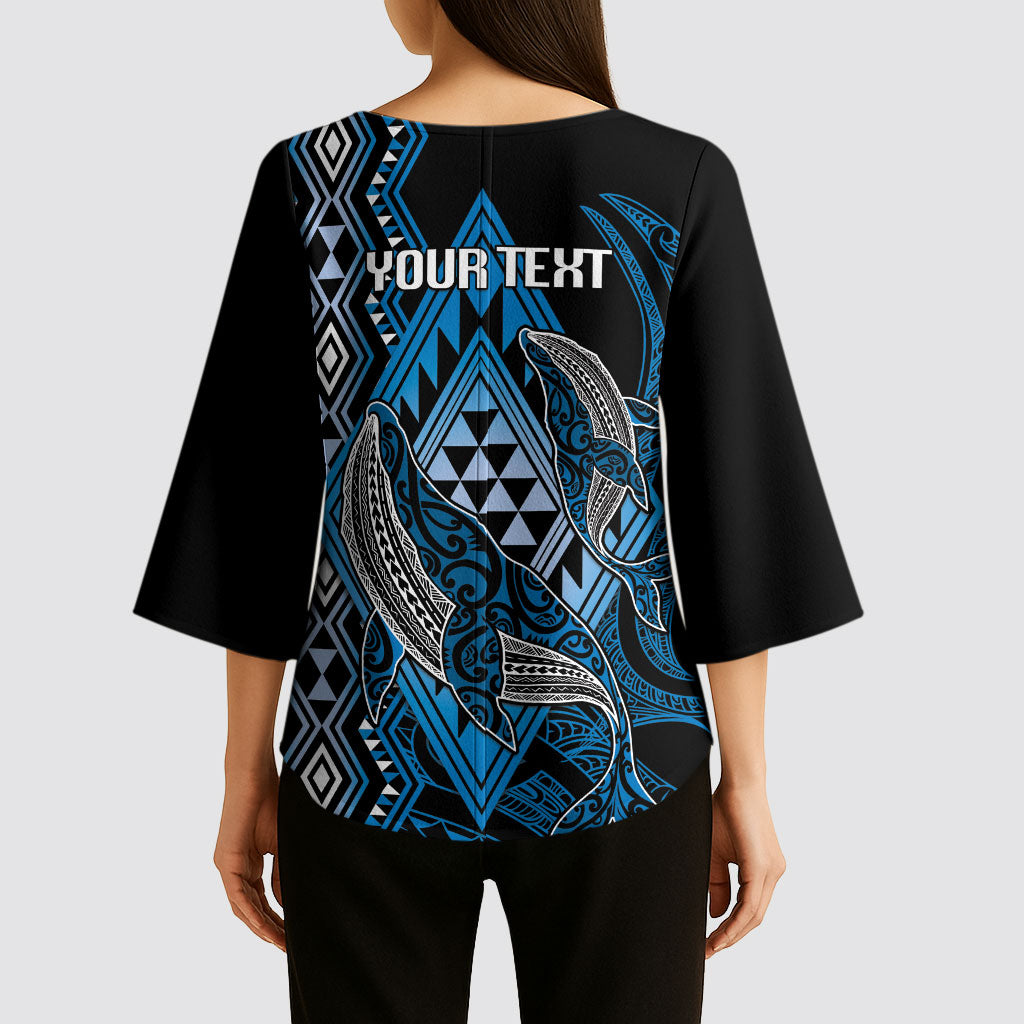 Aotearoa Iwi Ngati Porou Personalised Kimono Sleeve Blouse NZ Maori Humpback Whale Taniko Motifs