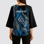 Aotearoa Iwi Ngati Porou Personalised Kimono Sleeve Blouse NZ Maori Humpback Whale Taniko Motifs