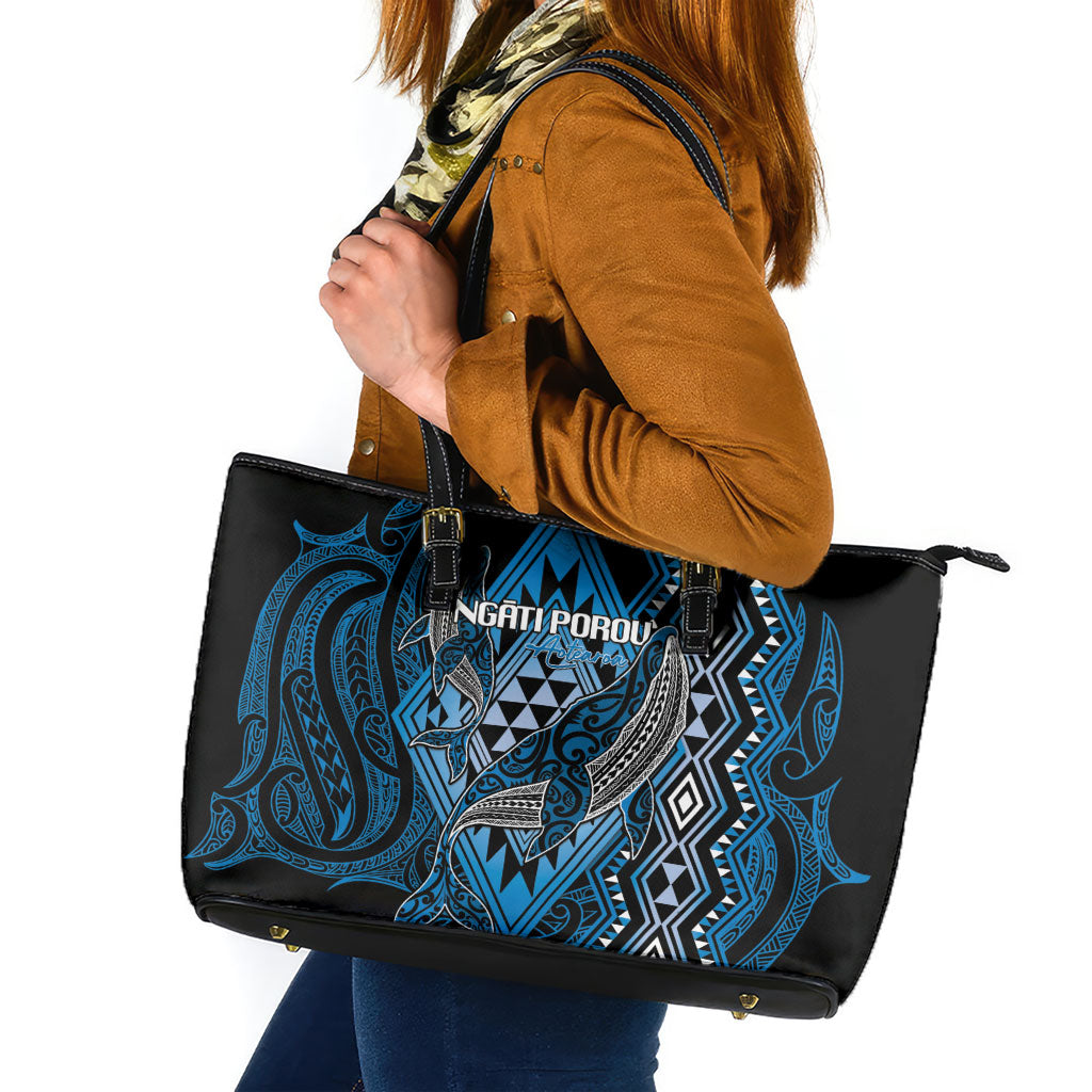 Aotearoa Iwi Ngati Porou Leather Tote Bag NZ Maori Humpback Whale Taniko Motifs