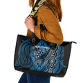 Aotearoa Iwi Ngati Porou Leather Tote Bag NZ Maori Humpback Whale Taniko Motifs