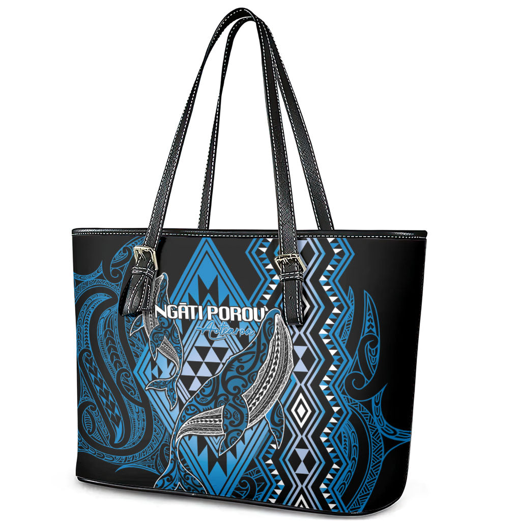 Aotearoa Iwi Ngati Porou Leather Tote Bag NZ Maori Humpback Whale Taniko Motifs