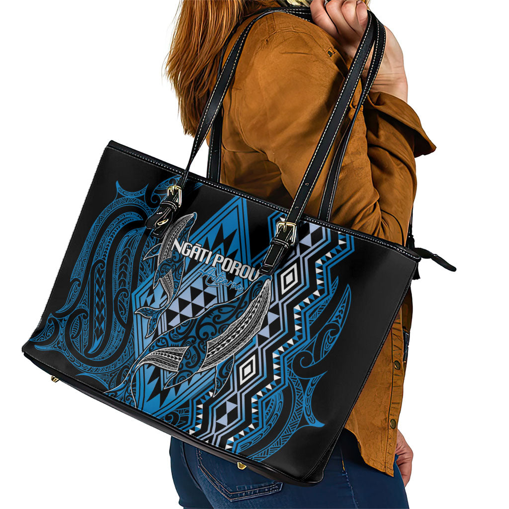 Aotearoa Iwi Ngati Porou Leather Tote Bag NZ Maori Humpback Whale Taniko Motifs