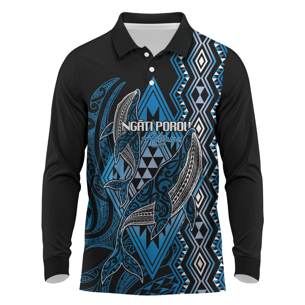 Aotearoa Iwi Ngati Porou Personalised Long Sleeve Polo Shirt NZ Maori Humpback Whale Taniko Motifs