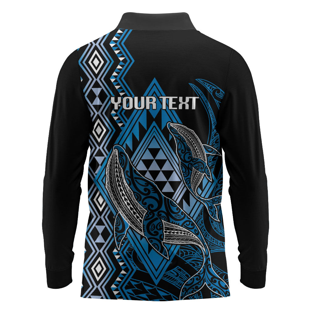 Aotearoa Iwi Ngati Porou Personalised Long Sleeve Polo Shirt NZ Maori Humpback Whale Taniko Motifs