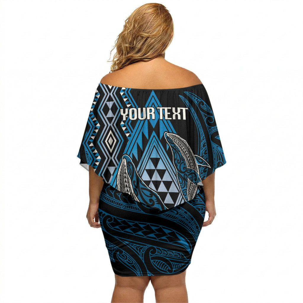 Aotearoa Iwi Ngati Porou Personalised Off Shoulder Short Dress NZ Maori Humpback Whale Taniko Motifs
