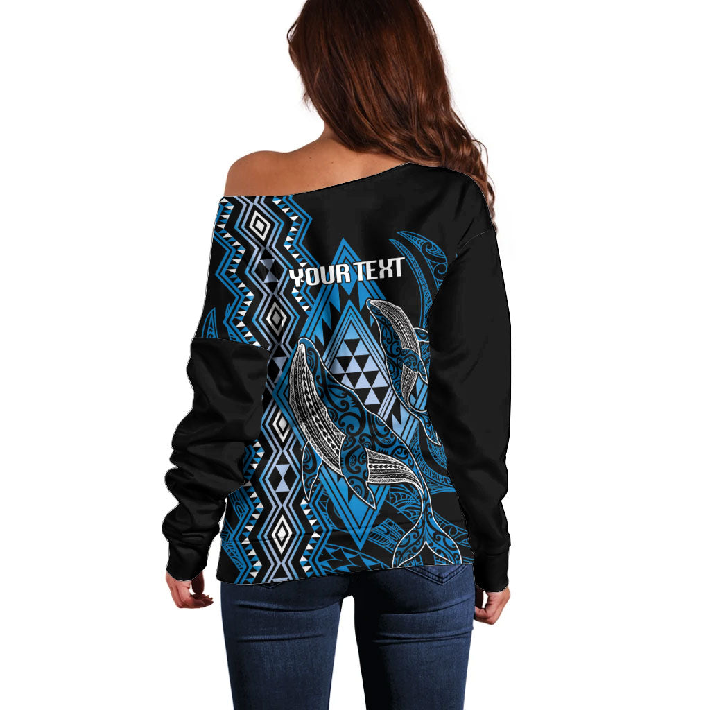 Aotearoa Iwi Ngati Porou Personalised Off Shoulder Sweater NZ Maori Humpback Whale Taniko Motifs