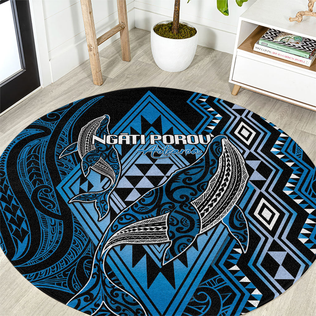 Aotearoa Iwi Ngati Porou Round Carpet NZ Maori Humpback Whale Taniko Motifs