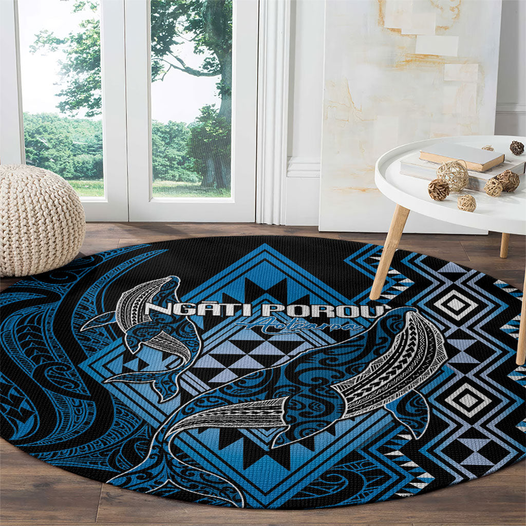 Aotearoa Iwi Ngati Porou Round Carpet NZ Maori Humpback Whale Taniko Motifs