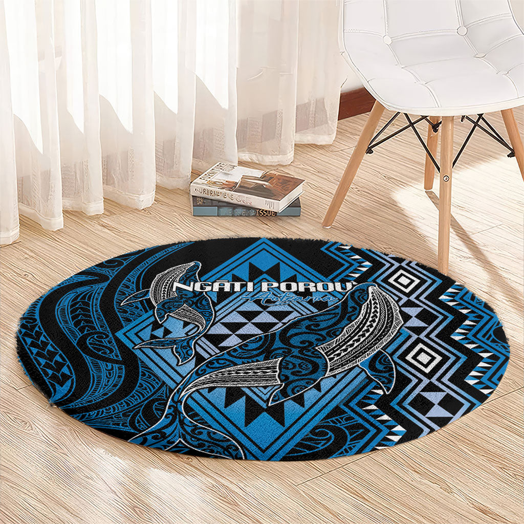 Aotearoa Iwi Ngati Porou Round Carpet NZ Maori Humpback Whale Taniko Motifs
