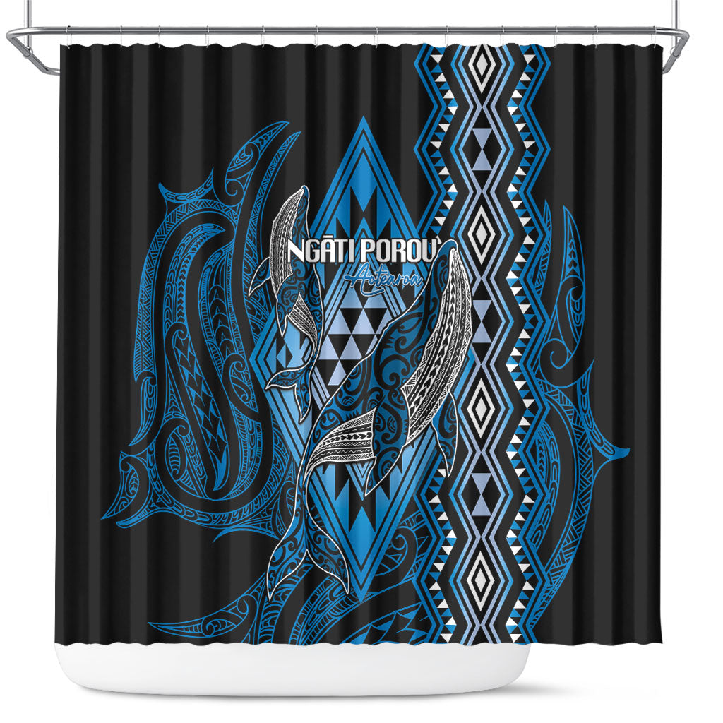 Aotearoa Iwi Ngati Porou Shower Curtain NZ Maori Humpback Whale Taniko Motifs