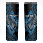 Aotearoa Iwi Ngati Porou Personalised Skinny Tumbler NZ Maori Humpback Whale Taniko Motifs