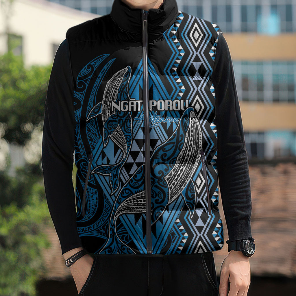 Aotearoa Iwi Ngati Porou Personalised Sleeveless Puffer Jacket NZ Maori Humpback Whale Taniko Motifs