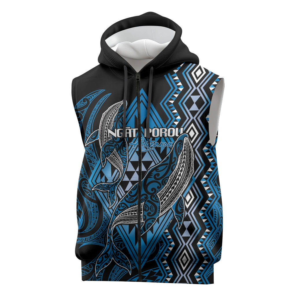 Aotearoa Iwi Ngati Porou Personalised Sleeveless Zip Hoodie NZ Maori Humpback Whale Taniko Motifs