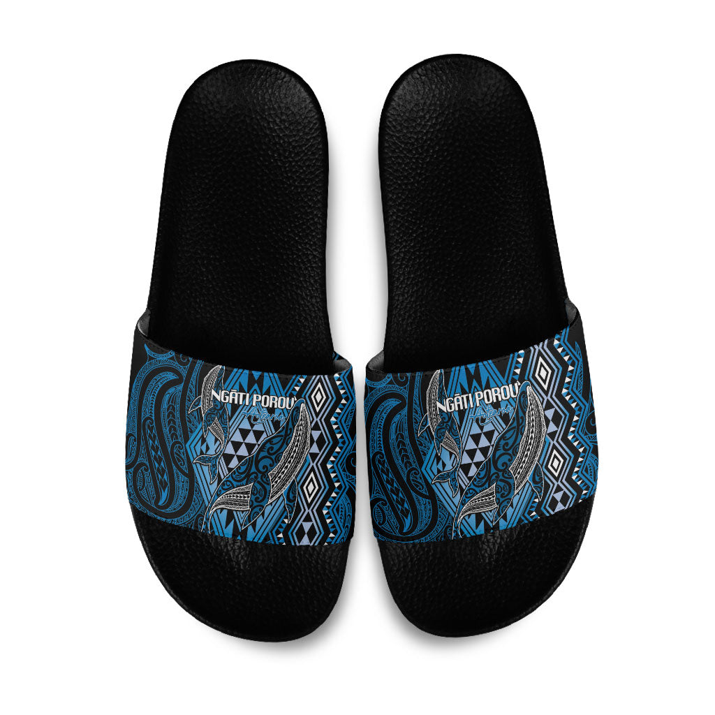 Aotearoa Iwi Ngati Porou Slide Sandals NZ Maori Humpback Whale Taniko Motifs