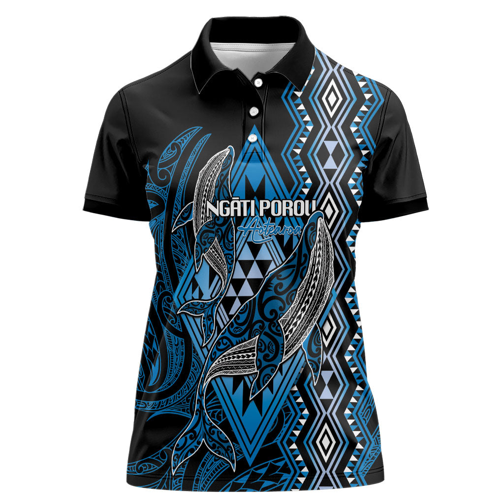 Aotearoa Iwi Ngati Porou Personalised Women Polo Shirt NZ Maori Humpback Whale Taniko Motifs