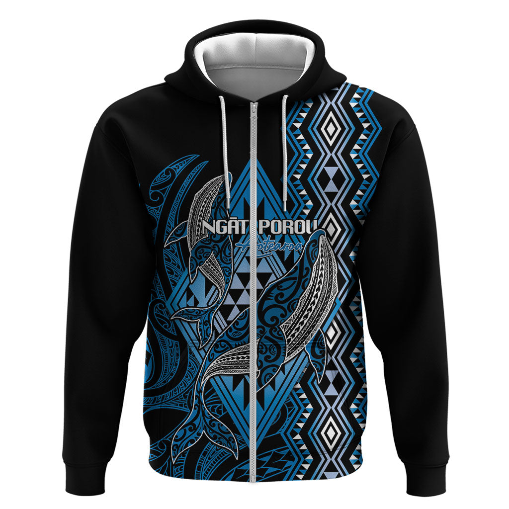 Aotearoa Iwi Ngati Porou Personalised Zip Hoodie NZ Maori Humpback Whale Taniko Motifs