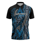 Aotearoa Iwi Ngati Porou Personalised Zipper Polo Shirt NZ Maori Humpback Whale Taniko Motifs