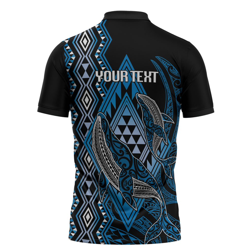 Aotearoa Iwi Ngati Porou Personalised Zipper Polo Shirt NZ Maori Humpback Whale Taniko Motifs
