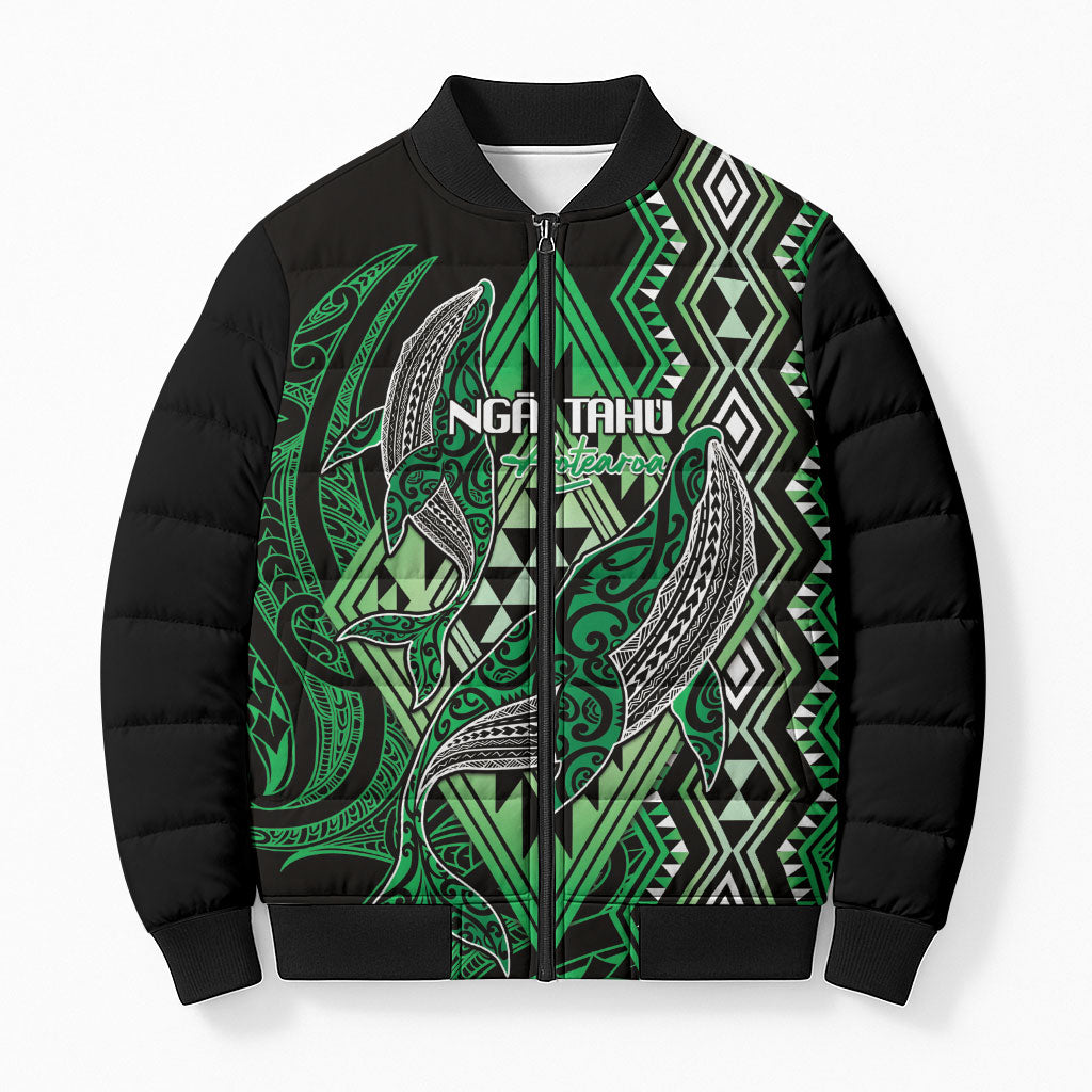 Aotearoa Iwi Ngai Tahu Personalised Bomber Puffer Jacket NZ Maori Humpback Whale Taniko Motifs