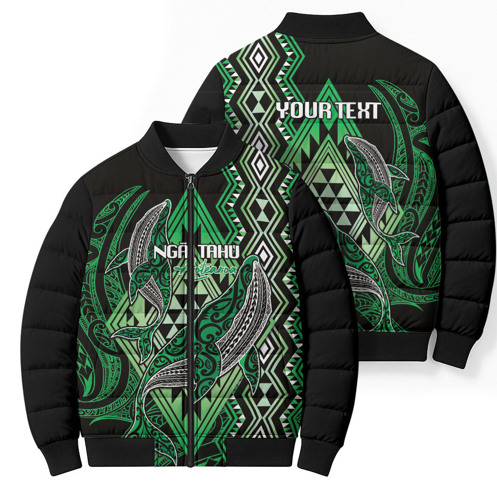 Aotearoa Iwi Ngai Tahu Personalised Bomber Puffer Jacket NZ Maori Humpback Whale Taniko Motifs
