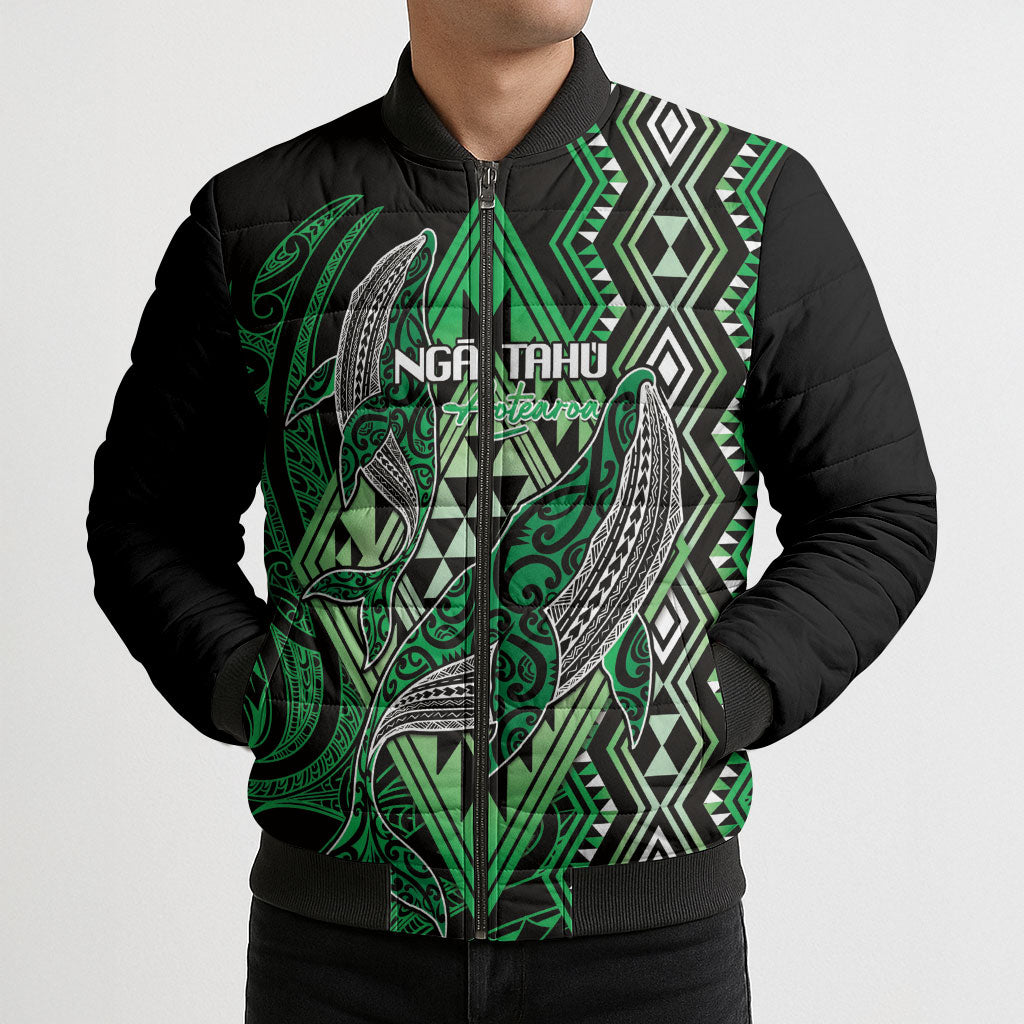Aotearoa Iwi Ngai Tahu Personalised Bomber Puffer Jacket NZ Maori Humpback Whale Taniko Motifs