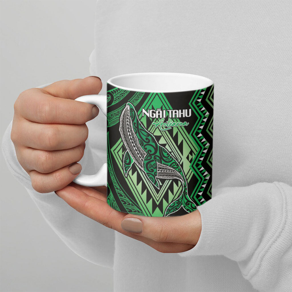 Aotearoa Iwi Ngai Tahu Personalised Ceramic Mug NZ Maori Humpback Whale Taniko Motifs