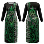 Aotearoa Iwi Ngai Tahu Personalised Couples Matching Long Sleeve Bodycon Dress and Hawaiian Shirt NZ Maori Humpback Whale Taniko Motifs