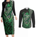 Aotearoa Iwi Ngai Tahu Personalised Couples Matching Long Sleeve Bodycon Dress and Long Sleeve Button Shirt NZ Maori Humpback Whale Taniko Motifs