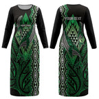 Aotearoa Iwi Ngai Tahu Personalised Couples Matching Long Sleeve Bodycon Dress and Long Sleeve Button Shirt NZ Maori Humpback Whale Taniko Motifs