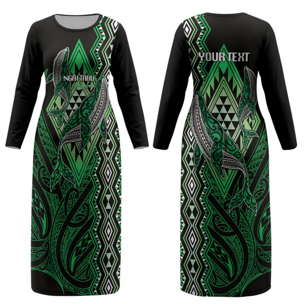 Aotearoa Iwi Ngai Tahu Personalised Couples Matching Long Sleeve Bodycon Dress and Long Sleeve Button Shirt NZ Maori Humpback Whale Taniko Motifs
