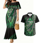 Aotearoa Iwi Ngai Tahu Personalised Couples Matching Mermaid Dress and Hawaiian Shirt NZ Maori Humpback Whale Taniko Motifs