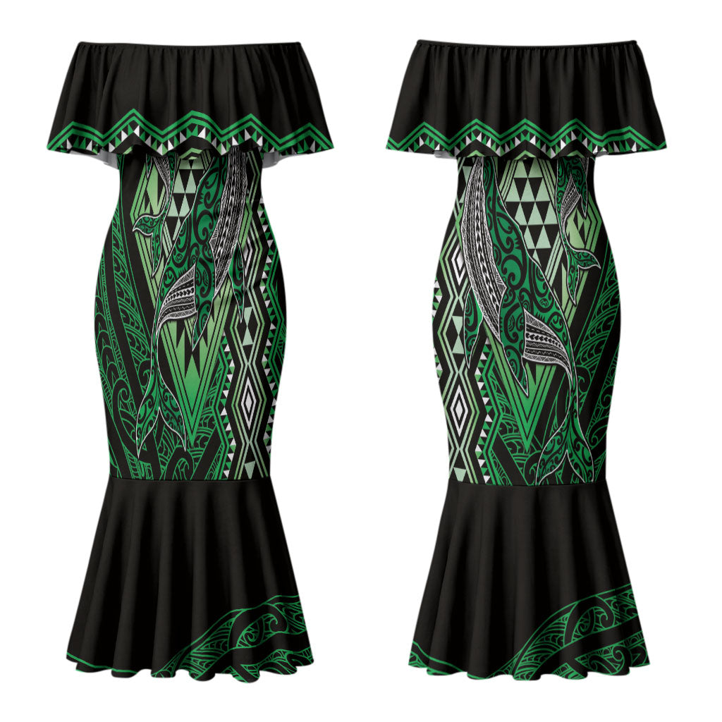 Aotearoa Iwi Ngai Tahu Personalised Couples Matching Mermaid Dress and Hawaiian Shirt NZ Maori Humpback Whale Taniko Motifs