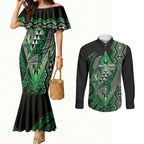 Aotearoa Iwi Ngai Tahu Personalised Couples Matching Mermaid Dress and Long Sleeve Button Shirt NZ Maori Humpback Whale Taniko Motifs