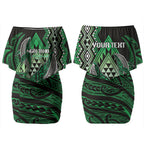 Aotearoa Iwi Ngai Tahu Personalised Couples Matching Off Shoulder Short Dress and Hawaiian Shirt NZ Maori Humpback Whale Taniko Motifs