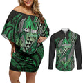 Aotearoa Iwi Ngai Tahu Personalised Couples Matching Off Shoulder Short Dress and Long Sleeve Button Shirt NZ Maori Humpback Whale Taniko Motifs