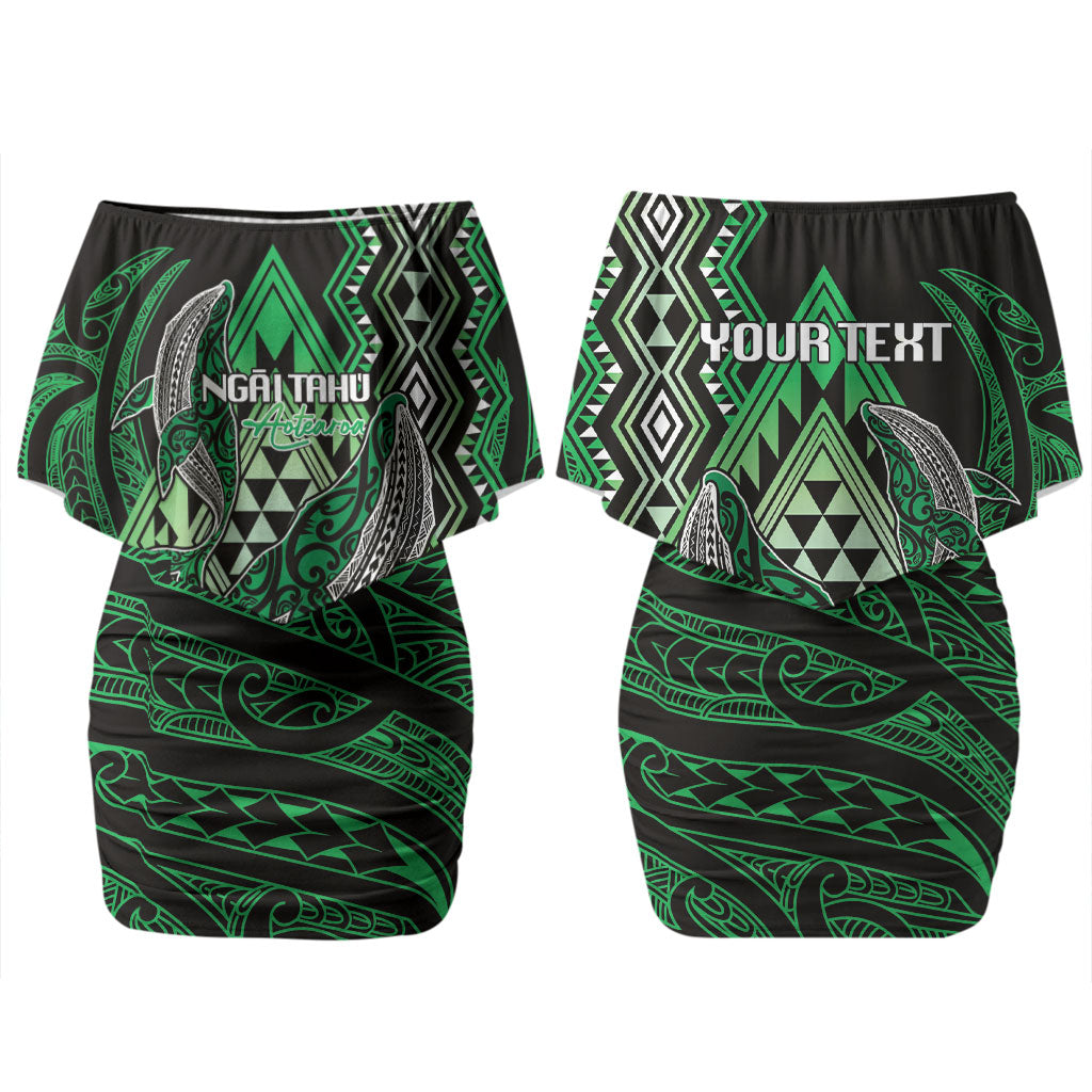Aotearoa Iwi Ngai Tahu Personalised Couples Matching Off Shoulder Short Dress and Long Sleeve Button Shirt NZ Maori Humpback Whale Taniko Motifs