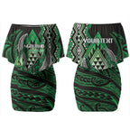 Aotearoa Iwi Ngai Tahu Personalised Couples Matching Off Shoulder Short Dress and Long Sleeve Button Shirt NZ Maori Humpback Whale Taniko Motifs
