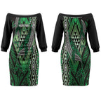 Aotearoa Iwi Ngai Tahu Personalised Couples Matching Off The Shoulder Long Sleeve Dress and Hawaiian Shirt NZ Maori Humpback Whale Taniko Motifs