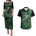 Aotearoa Iwi Ngai Tahu Personalised Couples Matching Puletasi and Hawaiian Shirt NZ Maori Humpback Whale Taniko Motifs