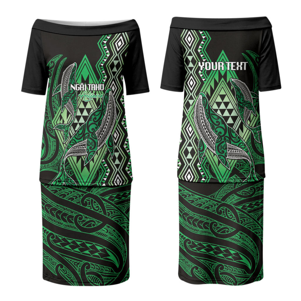 Aotearoa Iwi Ngai Tahu Personalised Couples Matching Puletasi and Long Sleeve Button Shirt NZ Maori Humpback Whale Taniko Motifs