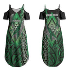 Aotearoa Iwi Ngai Tahu Personalised Couples Matching Summer Maxi Dress and Long Sleeve Button Shirt NZ Maori Humpback Whale Taniko Motifs