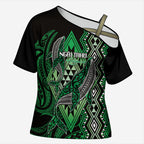 Aotearoa Iwi Ngai Tahu Personalised Cross Shoulder Shirt NZ Maori Humpback Whale Taniko Motifs