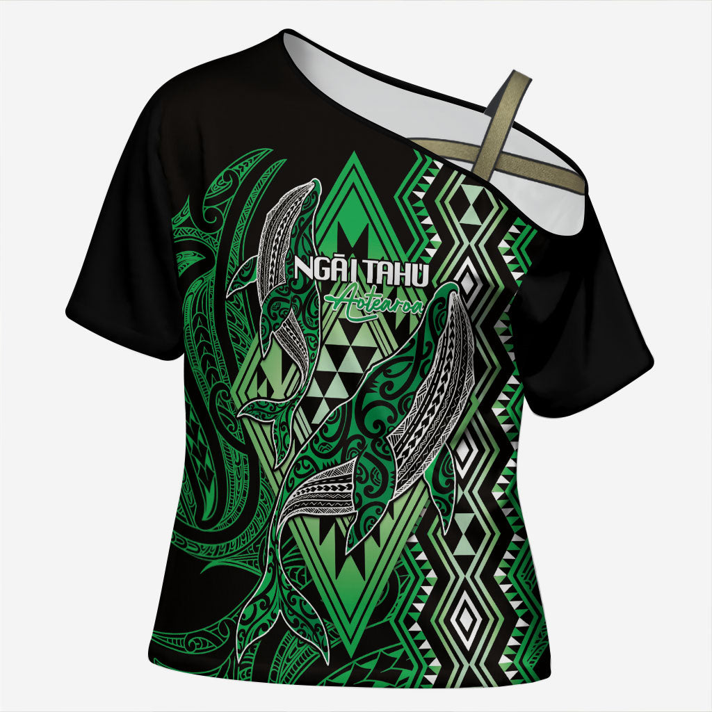 Aotearoa Iwi Ngai Tahu Personalised Cross Shoulder Shirt NZ Maori Humpback Whale Taniko Motifs
