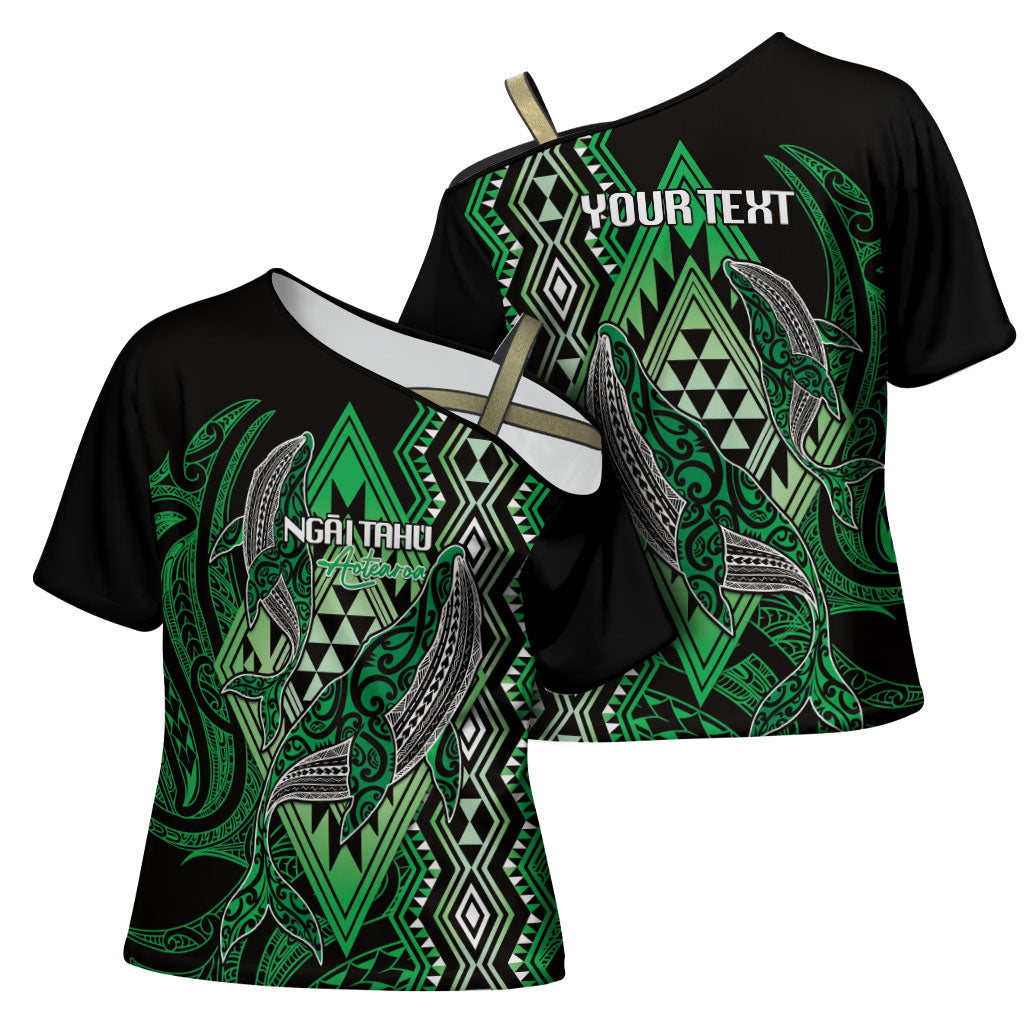 Aotearoa Iwi Ngai Tahu Personalised Cross Shoulder Shirt NZ Maori Humpback Whale Taniko Motifs