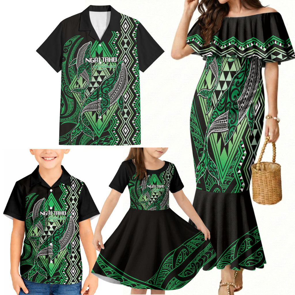 Aotearoa Iwi Ngai Tahu Personalised Family Matching Mermaid Dress and Hawaiian Shirt NZ Maori Humpback Whale Taniko Motifs